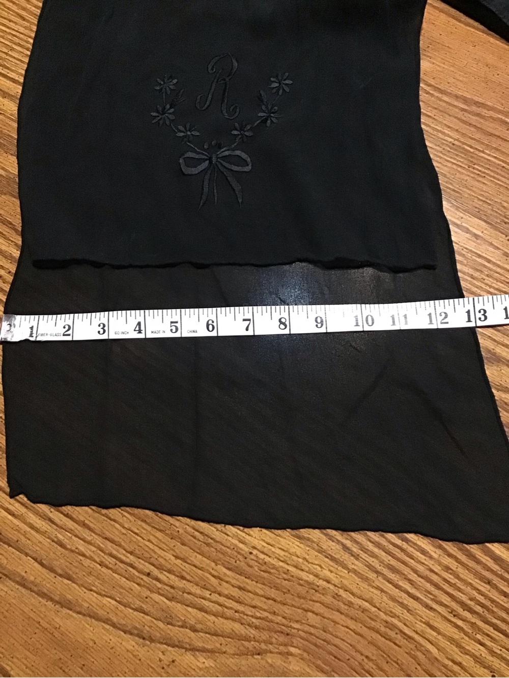 Black Embroidered Floral Scarf with Monogram R